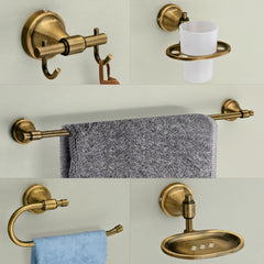 Plantex 304 Grade Stainless Steel Bathroom Accessories Set of 5 - Towel Rod/Hand Napkin Hanger for Wash Basin/Soap Case/Toothbrush Holder/Robe Hook - Niko (Brass Antique)