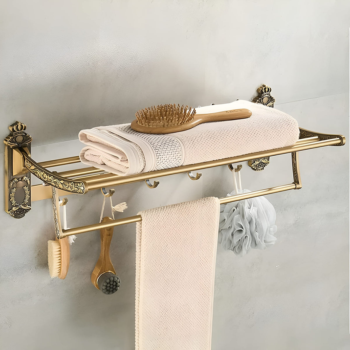 Plantex Antique Aluminum Folding Towel Rack for Bathroom/Folding Towel Stand/Hanger/Bathroom Accessories (24 Inch)