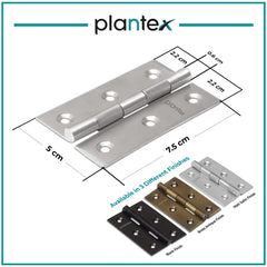 Plantex Heavy Duty Stainless Steel Door Butt Hinges 3 inch x 16 Gauge/1.5 mm Thickness Home/Office/Hotel for Main Door/Wooden/Bedroom/Kitchen - Pack of 3 (Satin Matt)