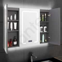Plantex LED Mirror Cabinet for Bathroom with Bluetooth Speaker/Defogger and Digital Clock Display/Tripple Door Cabinet/Bathroom Organizer (32x44 Inches)