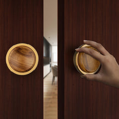 Plantex Stainless Steel 4-inch Round Shape Door Handle for Main Door and Pull-Push Knob Handle for Wooden and Glass Door/Home/Hotel - (PVD Gold & Wood)