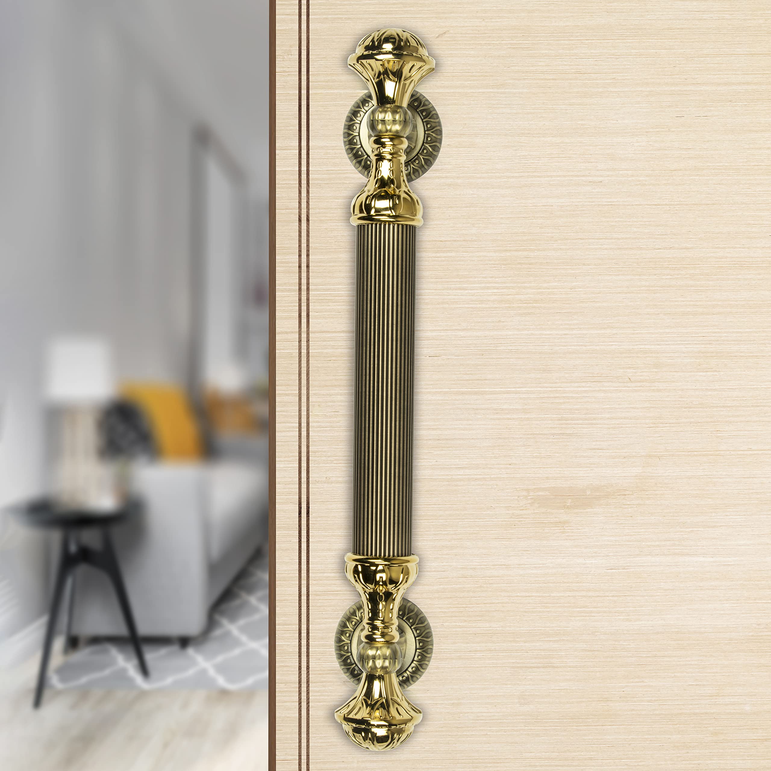 Plantex Heavy Duty Door Handle/Door & Home Decor/15-inches Main Door Handle/Door Pull Push Handle - Pack of 1 ( 320-Brass Antique and Gold Finish)