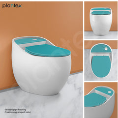 Plantex Ceramic Rimless One Piece Western Toilet/Water Closet/Commode With Soft Close Toilet Seat - S Trap Outlet (White & Ocean Blue)