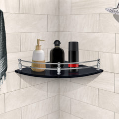 Planet Premium Black Glass Corner Shelf for Bathroom/Wall Shelf/Storage Shelf (12 x 12 Inches - Pack of 1)