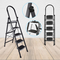 Plantex High Grade Metal Folding Ladder for Home/Ladder 5 Steps for Home use-Anti Skid Steps(Gray & White)