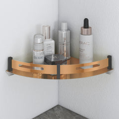 Plantex Stainless Steel Corner/Bathroom Shelf/Kitchen Shelf/Wall Mount Organizer - (9x9 Inch- PVD Rose Gold & Black)