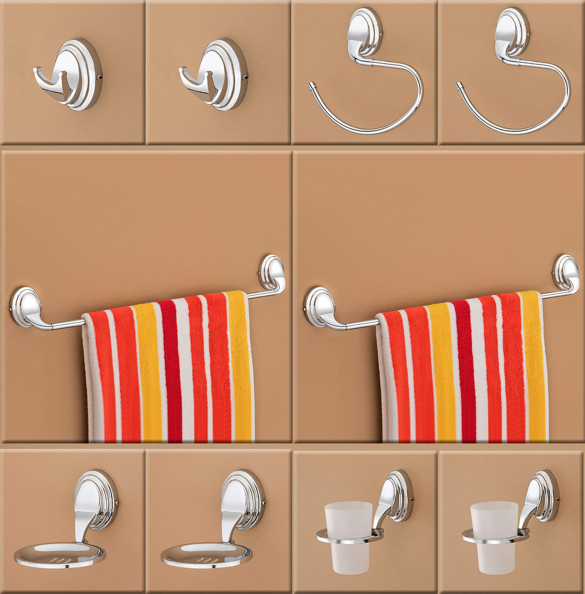Plantex Stainless Steel 304 Grade Bathroom Accessories Set/Bathroom Hanger for Towel/Towel Bar/Napkin Ring/Tumbler Holder/Soap Dish/Robe Hook (Cubic - Pack of 10)