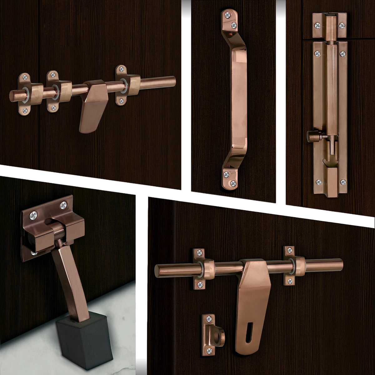 Plantex Stainless Steel Door Kit for Single Door/Door Hardware/Door Accessories (10 inch Al-Drop,8 inch Latch, 8 inch 2 Handles,7 inch Tower Bolt and 4 inch Door Stopper) - (DK-07-PVD Rose Gold)