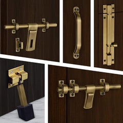 Plantex Stainless Steel Door Kit for Single Door/Door Hardware/Door Accessories (10 inch Al-Drop,8 inch Latch, 7 inch 2 Handles,7 inch Tower Bolt and 4 inch Door Stopper) - (DMAL-02-Brass Antique)