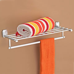 Plantex Stainless Steel 304 Grade Folding Towel Rack with Stainless Steel 304 Grade Cute Bathroom Accessories Set 5pcs (Towel Rod/Napkin Ring/Tumbler Holder/Soap Dish/Robe Hook)