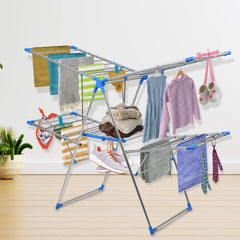 Plantex Stainless Steel Dual Tier Foldable Cloth Drying Stand/Cloth Rack/Cloth Hanger for Home/Movable Cloth Rack - (Silver & Blue)