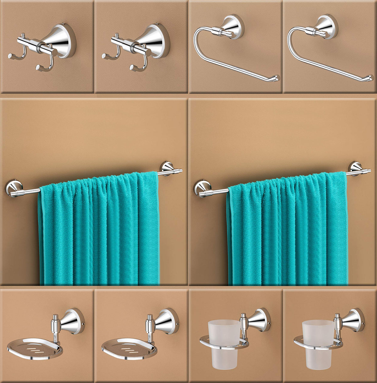 Plantex Stainless Steel 304 Grade Bathroom Accessories Set/Bathroom Hanger for Towel/Towel Bar/Napkin Ring/Tumbler Holder/Soap Dish/Robe Hook (Niko - Pack of 10)