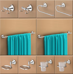 Plantex Stainless Steel 304 Grade Bathroom Accessories Set / Bathroom Hanger for Towel / Towel Bar / Napkin Ring / Tumbler Holder / Soap Dish / Robe Hook (Niko - Pack of 10)