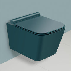 Plantex Platinium Ceramic Rimless Wall Hung Western Toilet, Water Closet, Commode With Soft Close Toilet Seat,P Trap - (Aqua Green, Matt)