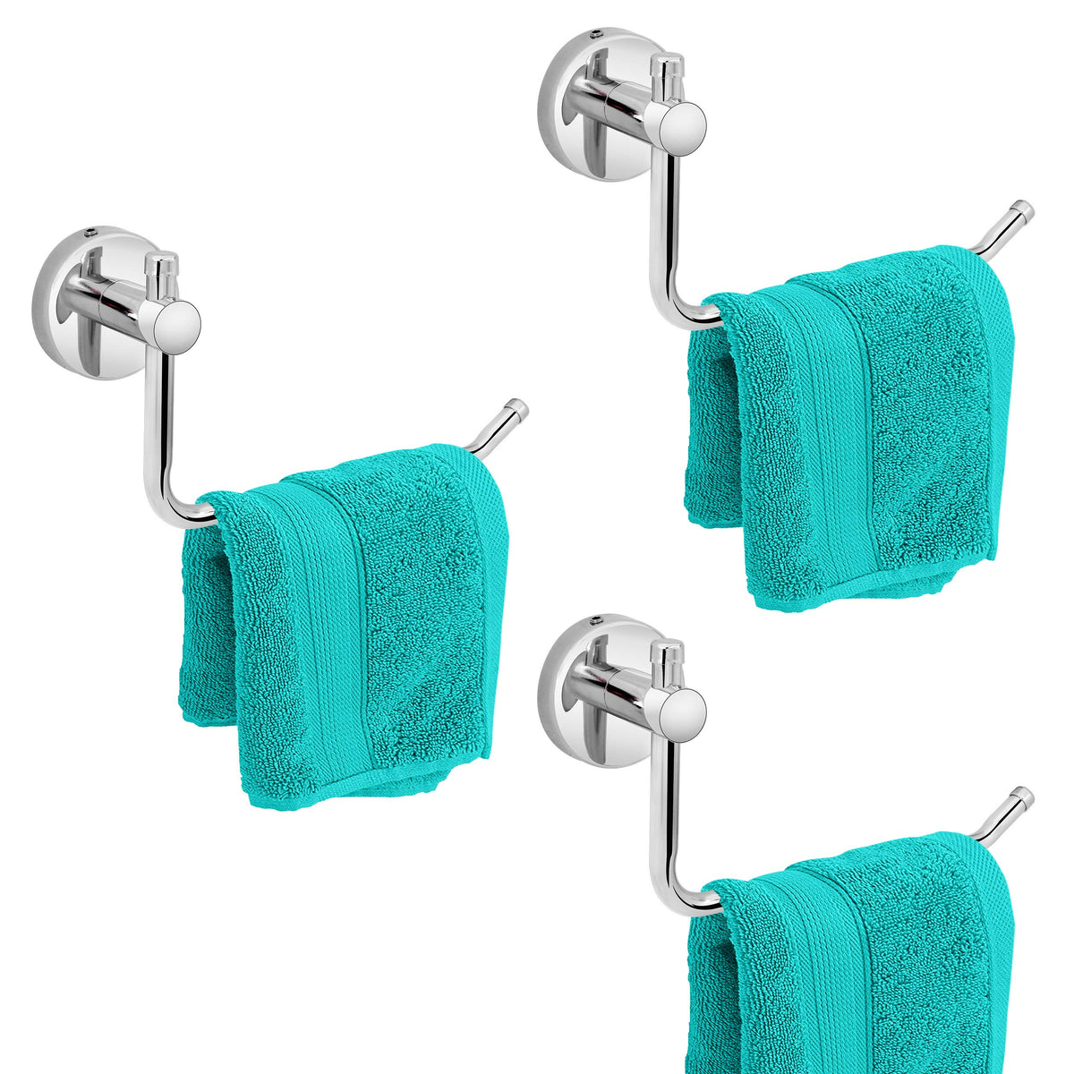 Plantex Stainless Steel Towel Ring for Bathroom/Wash Basin/Napkin-Towel Hanger/Bathroom Accessories - (Chrome - L Shape) - Pack of 3