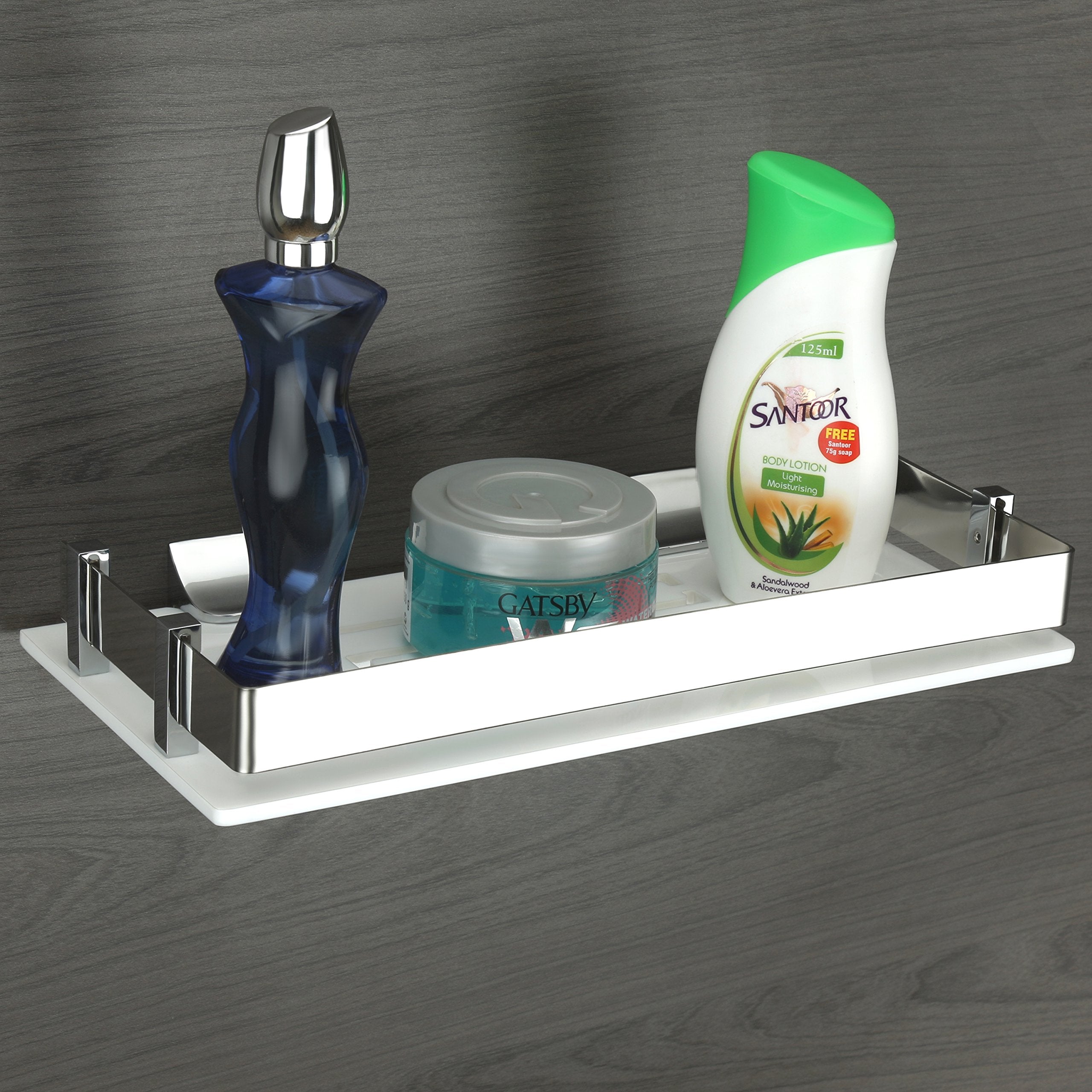 Plantex Acrylic Multipurpose Bathroom Shelf/Rack/Decorative Wall Shelf/Bathroom Accessories (Silver, White, 15 x 6 in)