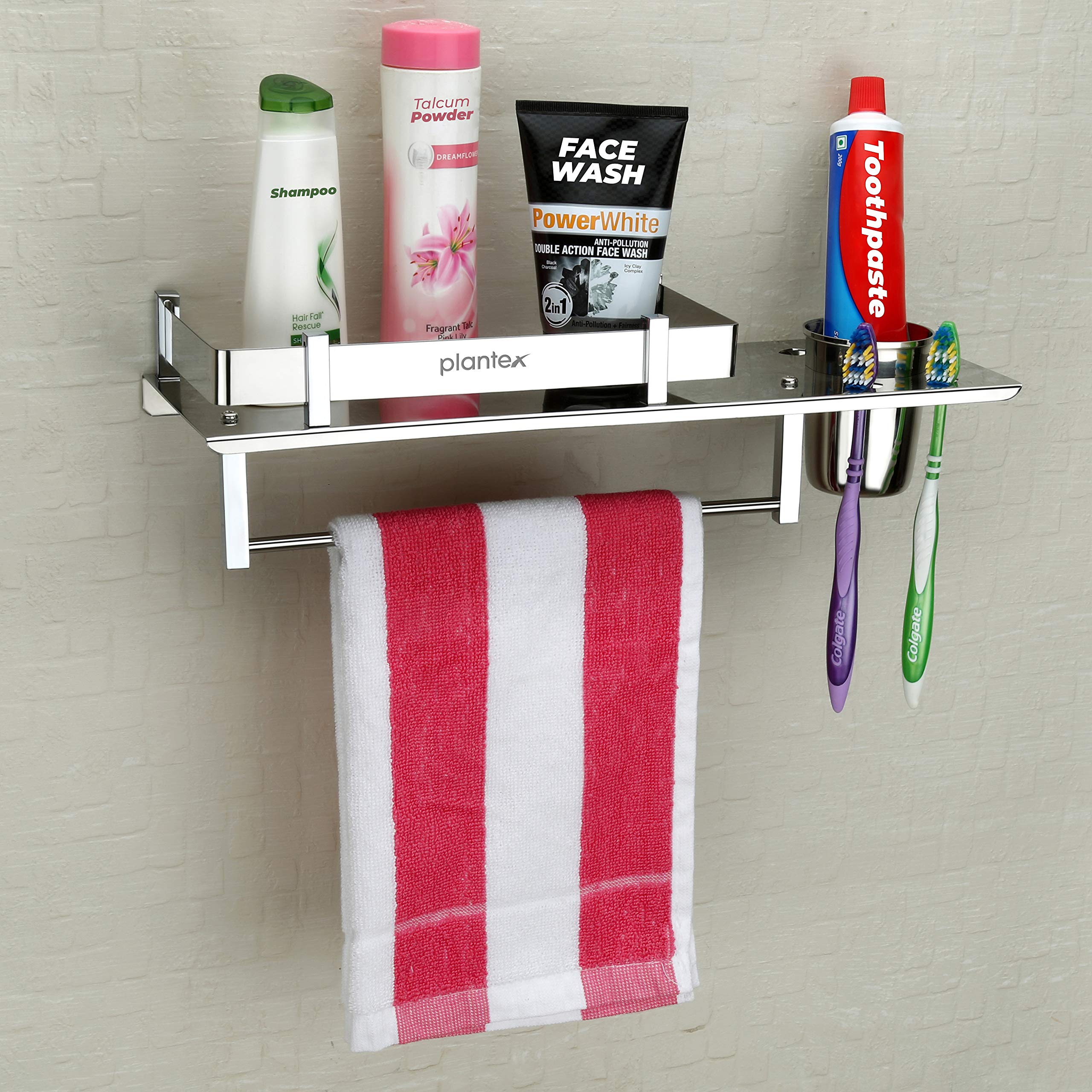 Plantex Bathroom Organizer - Stainless Steel Multipurpose Bathroom Shelf for Wall/Bathroom Accessories(Chrome-15 Inches)
