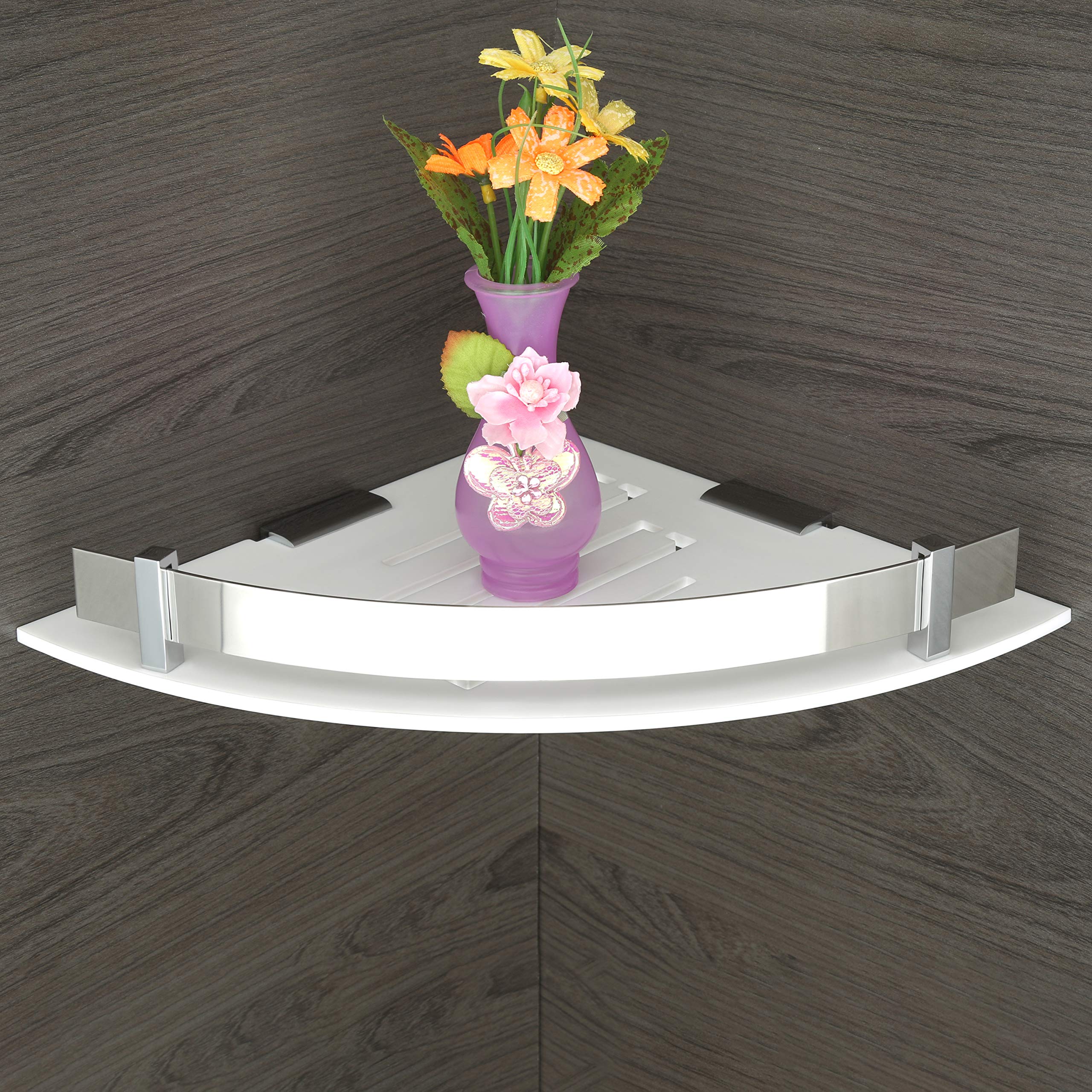 Plantex Acrylic Multipurpose Bathroom Corner Shelf/Rack/Decorative Corner Wall Shelf/Bathroom Accessories( Silver, White, 12 x 12 in)