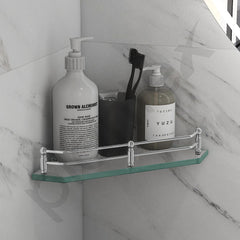 Plantex Premium Diamond Transparent Glass Corner Shelf for Bathroom/Kitchen Shelf/Bathroom Accessories (9x9 Inches) - Pack of 1