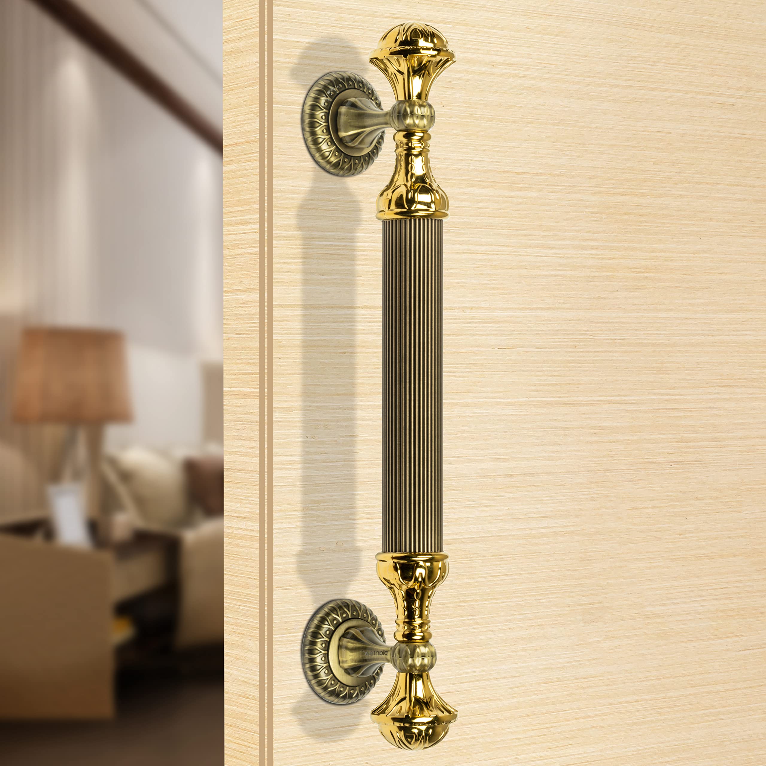 Plantex Heavy Duty Door Handle/Door & Home Decor/15-inches Main Door Handle/Door Pull Push Handle - Pack of 1 ( 320-Brass Antique and Gold Finish)
