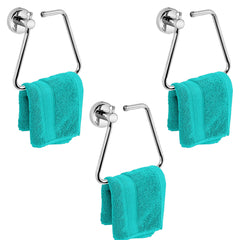 Plantex Stainless Steel Towel Ring for Bathroom/ Napkin-Towel Hanger/Wash Basin/Bathroom Accessories - (Chrome-Rectangle) - Pack of 3