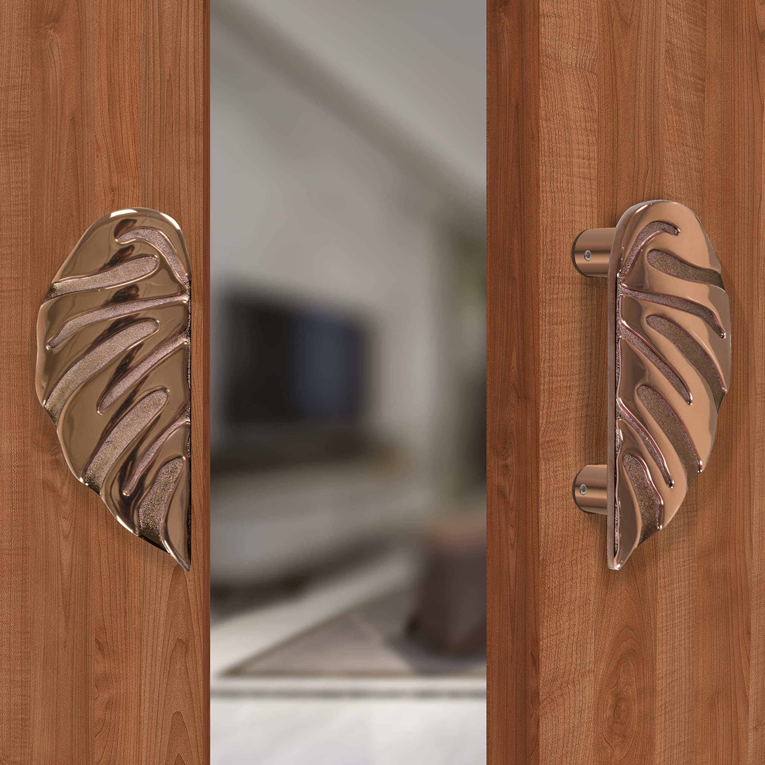 Plantex Heavy Duty Door Handle/Door & Home Decor/6-inches Leaf Shape Main Door Handle/Door Pull Push Handle Set (295-Rose Gold Finish)