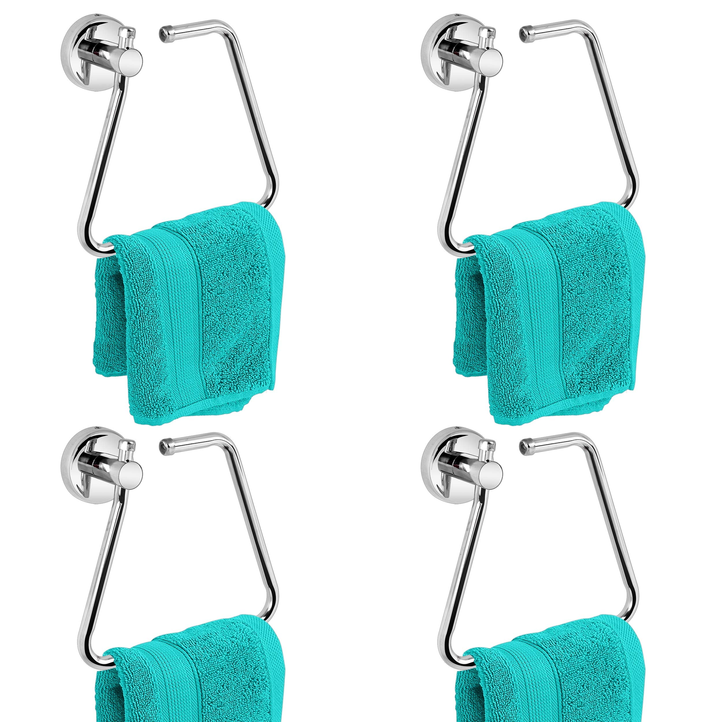Plantex Stainless Steel Towel Ring for Bathroom/ Napkin-Towel Hanger/Wash Basin/Bathroom Accessories - (Chrome-Rectangle) - Pack of 4