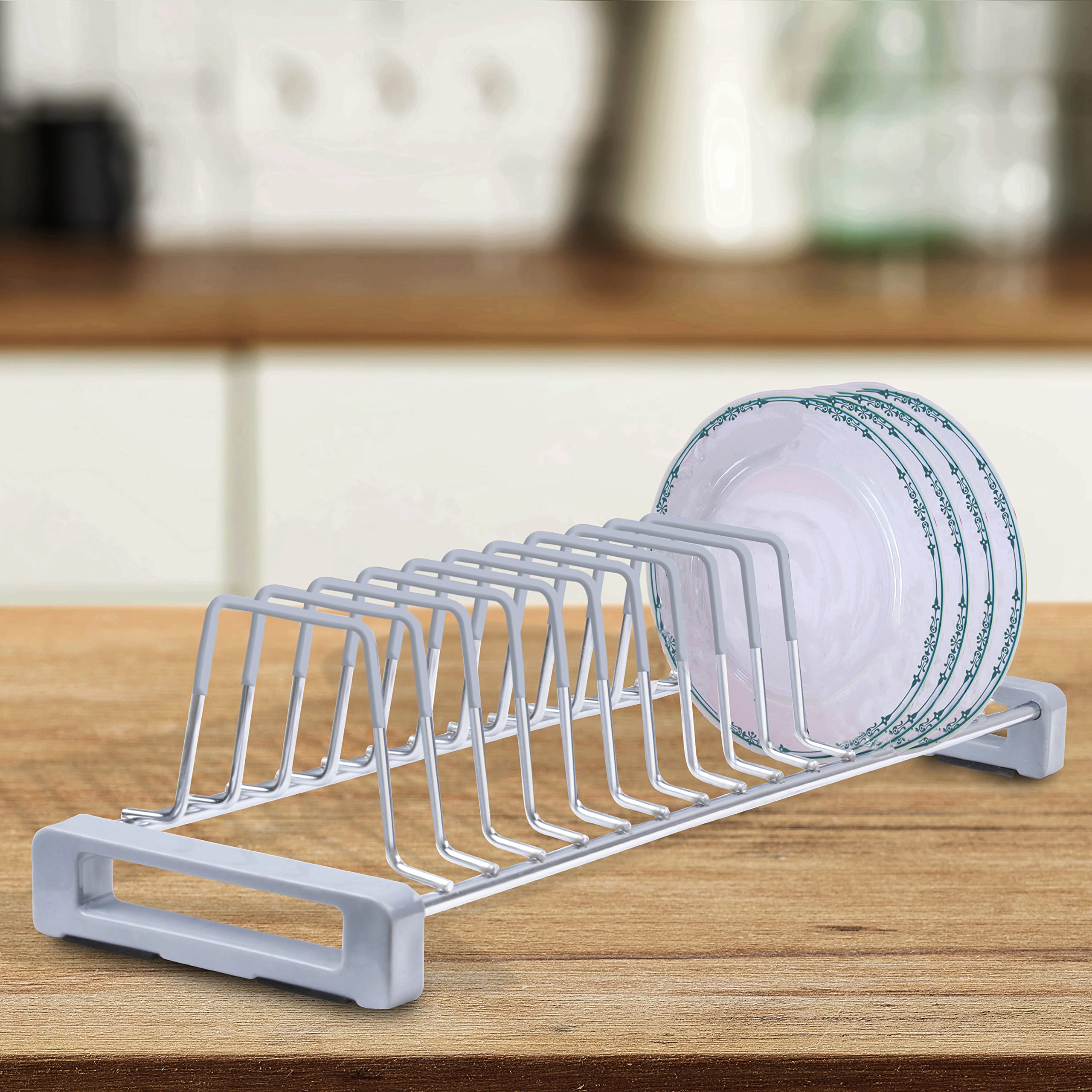 Plantex Stainless Steel Saucer Stand/Plate Stand/Utensil Rack for Modular Kitchen Basket/Tandem Box Accessories (Chrome)
