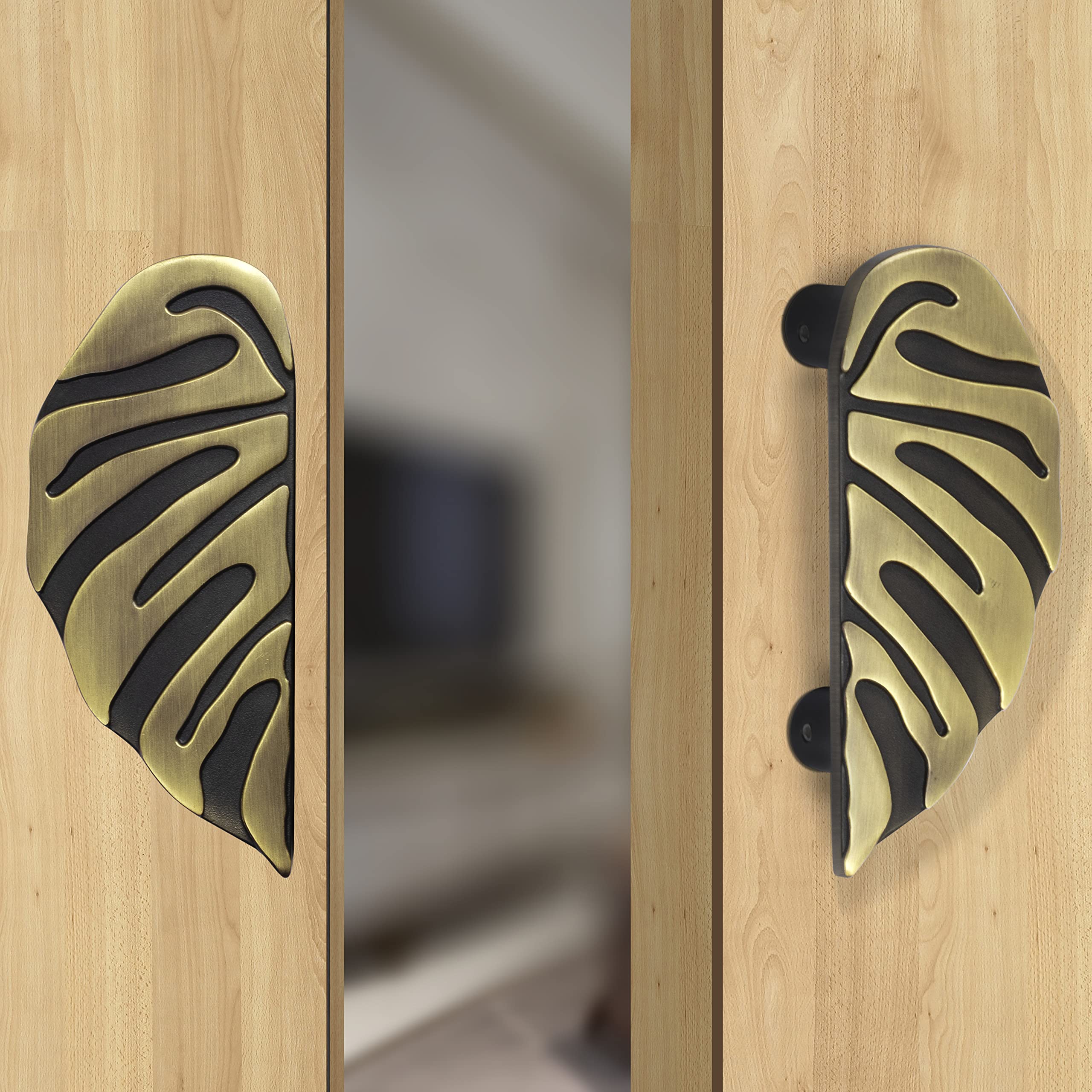 Plantex Heavy Duty Door Handle/Door & Home Decor/6-inches Leaf Shape Main Door Handle/Door Pull Push Handle Set (295-Brass Antique Finish)