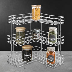 Plantex Heaviest Stainless Steel Multipurpose L-Shape 3-Tier Kitchen Corner Rack/Storage Shelf/Dish Rack/Storage Rack for Kitchen Accessories(Chrome)