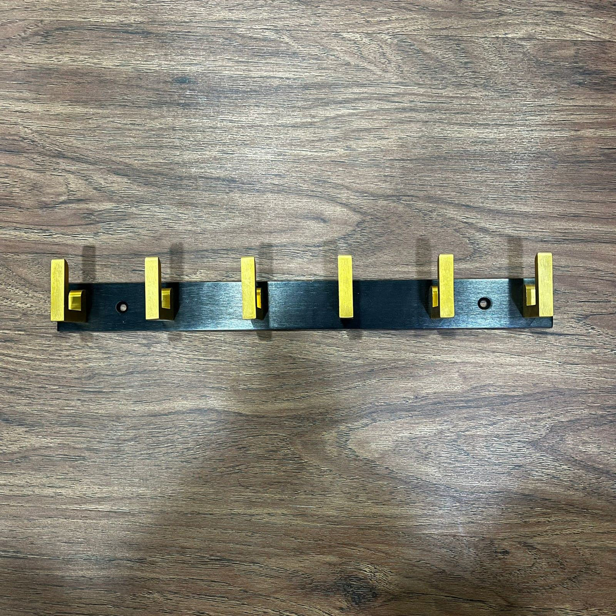 Plantex Aluminum Hook Rail with L-Shape Hooks for Walls of Bathroom/Kitchen–Hook Rail Bar for Clothes/Towel/Keys-Pack of 2 (6 Hooks, Black & Gold)