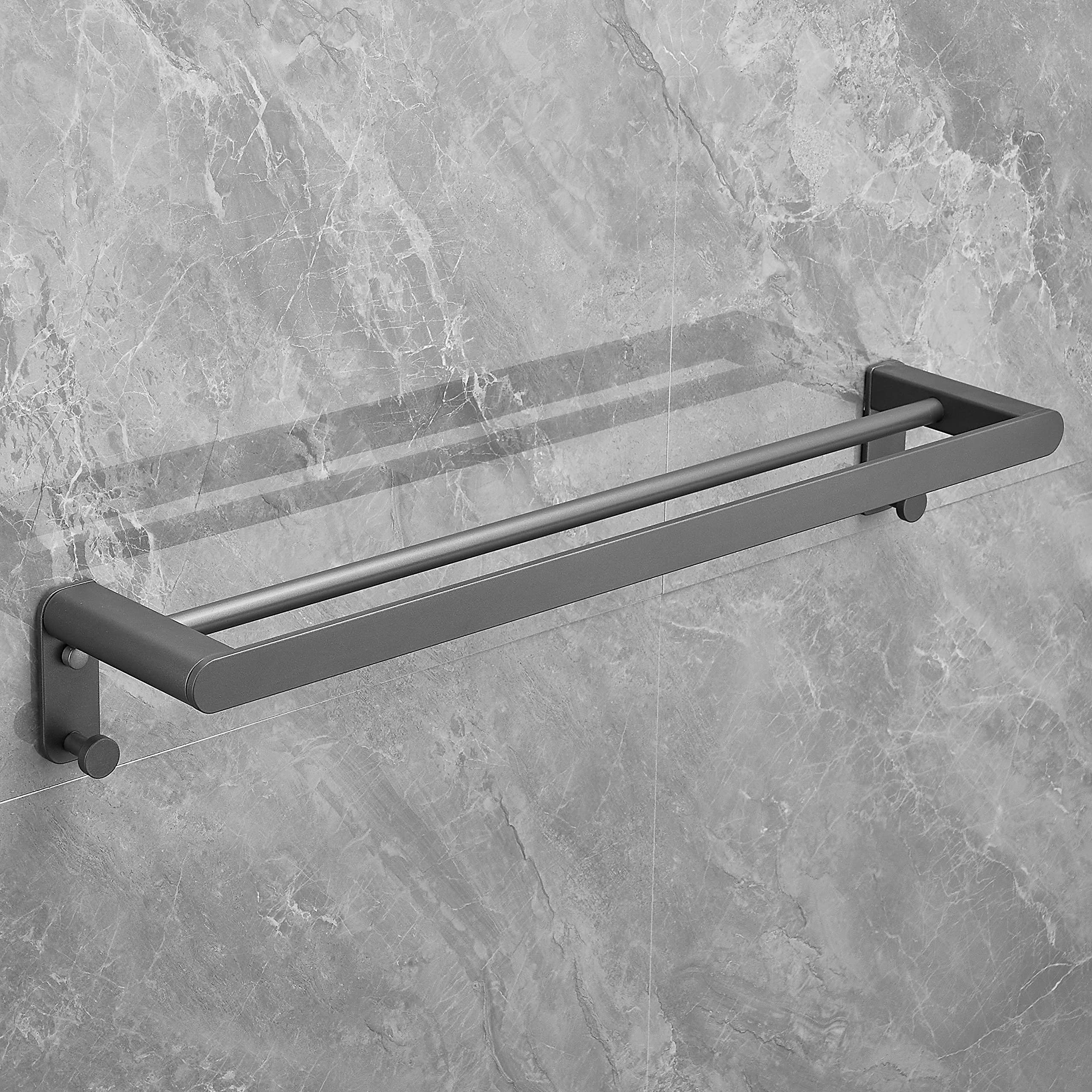 Plantex Space Aluminium Double Towel Rod/Towel Bar/Towel Hanger with Fix Hook for Bathroom/Kitchen/Loundry Room/Bathroom Accessories (966, Grey) – Pack of 1