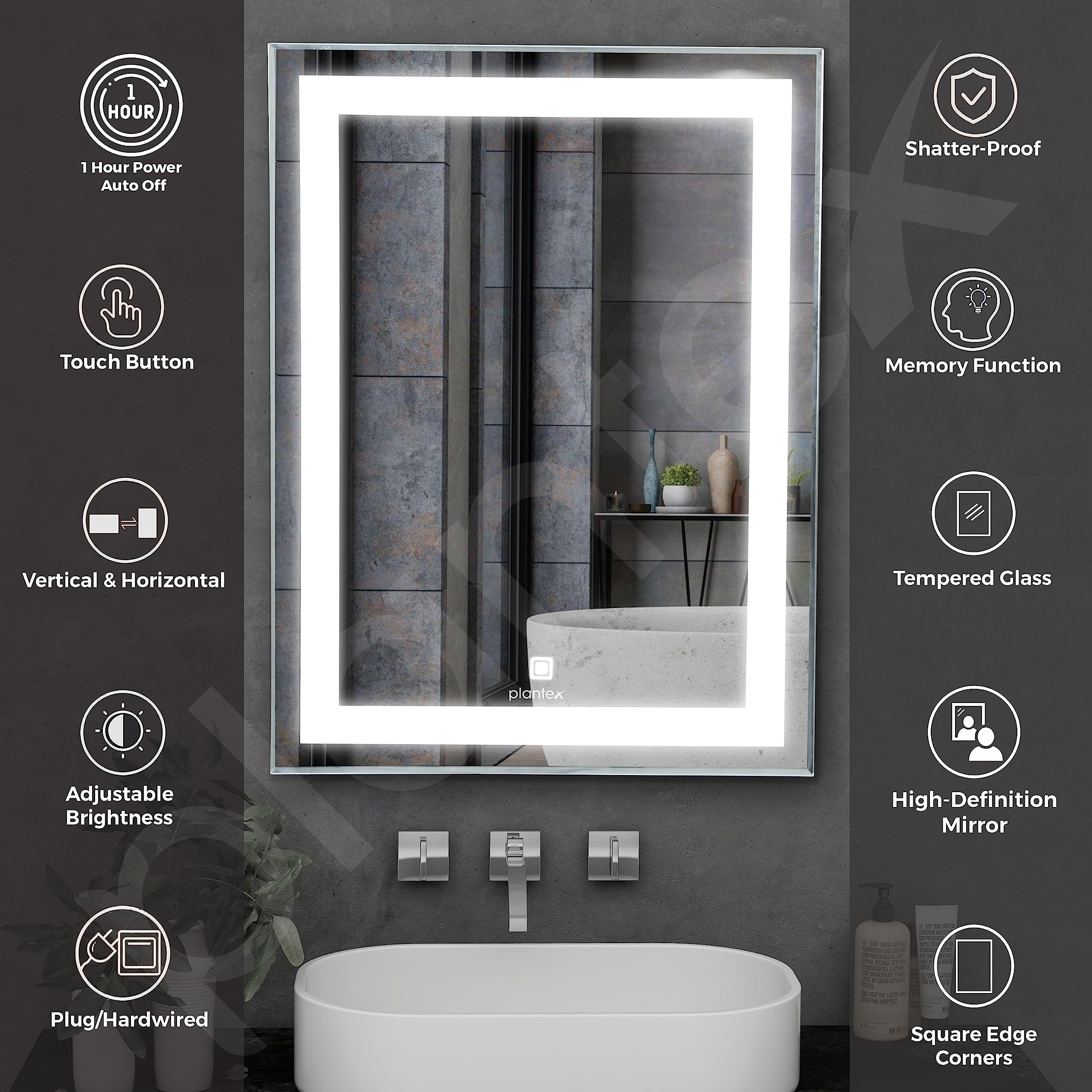 Plantex LED Mirror Glass with Sensor for Bathroom/Single Tone Light(White Light)/Designer Mirror for Living Room/Bedroom/Dressing Room – Rectangle Shape (18x24 inch)
