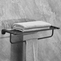 Plantex Space Aluminium Towel Rack with Fix Towel Rod/Towel Bar/Towel Hanger for Bathroom/Loundry Room/Kitchen/Bathroom Accessories (970, Black)