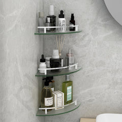 Plantex Premium Frosted Glass Corner/Shelf for Bathroom/Wall Shelf/Storage Shelf (9x9 Inches) - Pack of 3 (Silver Matt)