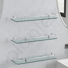Plantex Premium Frosted Glass Shelf for Bathroom/Kitchen/Living Room - Bathroom Accessories (18x6 Inches - Chrome) - Pack of 3
