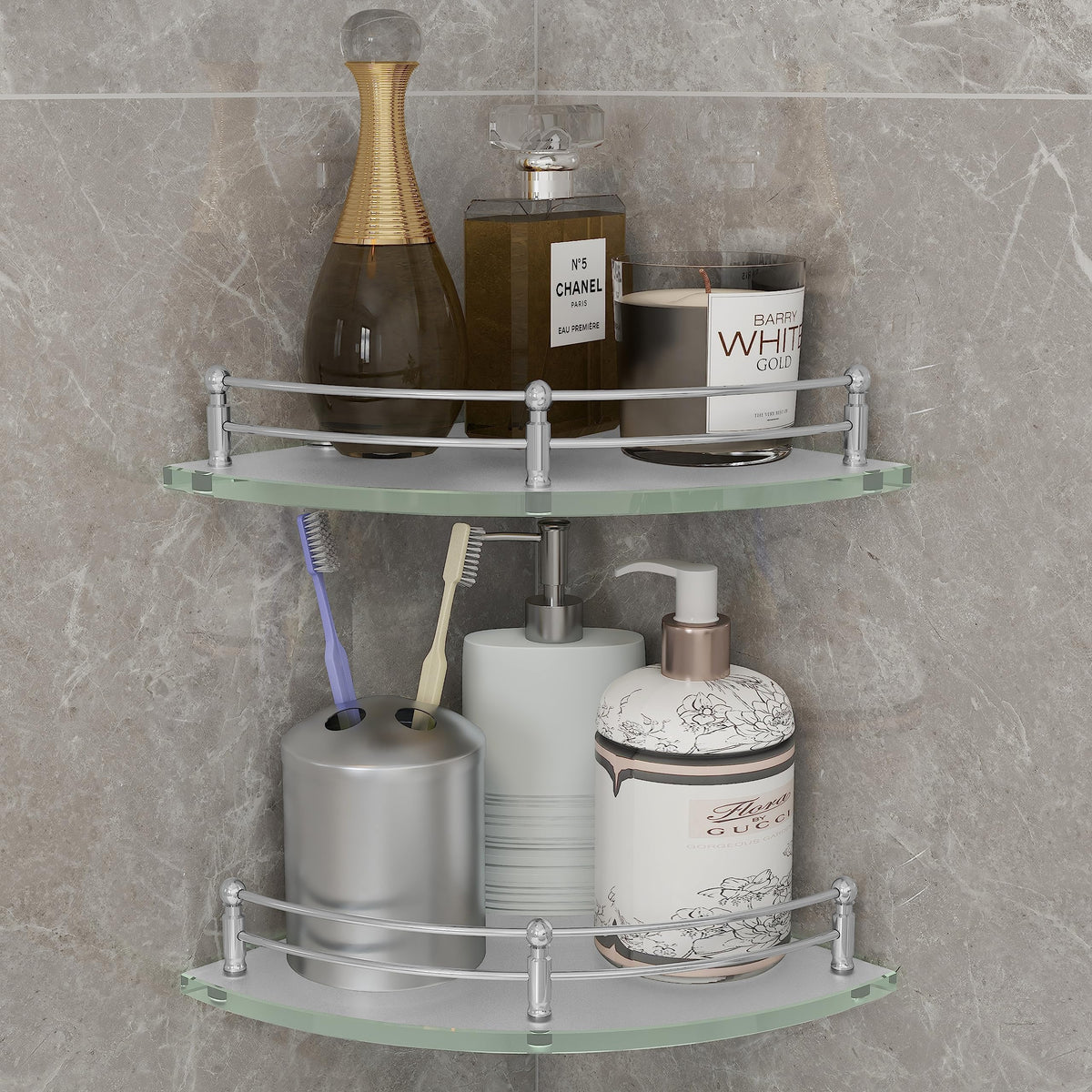 Plantex Premium Frosted Glass Corner/Shelf for Bathroom/Wall Shelf/Storage Shelf (9x9 Inch, Transparent) - Pack of 2