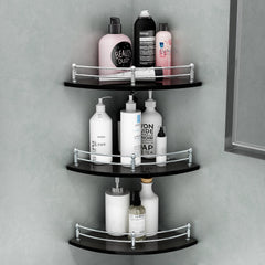 Plantex Premium Black Glass Corner Shelf for Bathroom/Wall Shelf/Storage Shelf (12 x 12 Inches - Pack of 3)